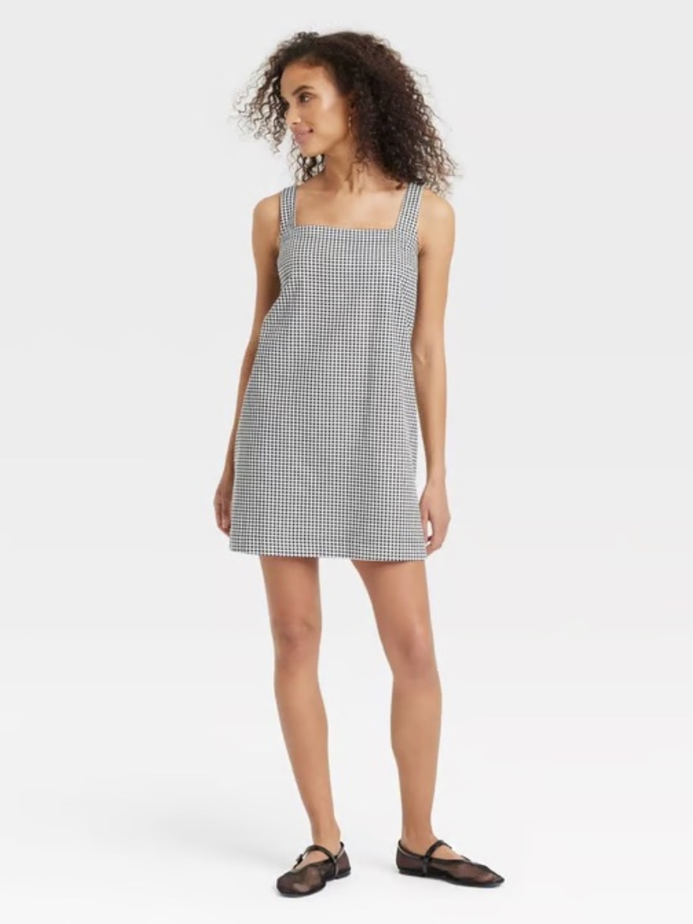 a new day Black and White Gingham Square-Neck Mini Dress
